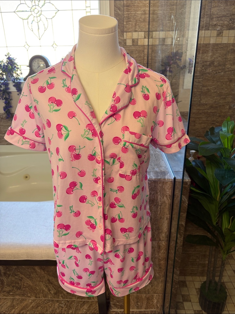 Juicy Couture Pink Cherry-Print Short Pajama Set